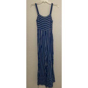 Forever 21 Blue & White Striped Sleeveless Jumpsuit With Wide-Leg Design Size S